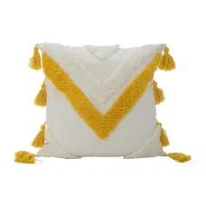Подушка декоративная 45X45XH10CM, текстиль, цвет белый / желтый