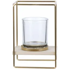 Подсвечник стеклянный на металлическом основании золотого цвета, 13X10XH19CM
